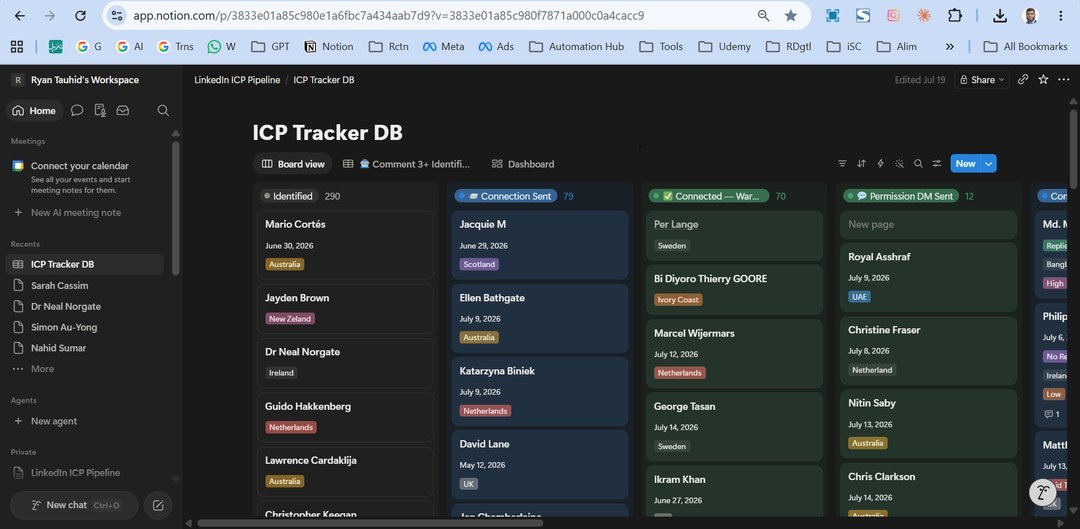 A sample sales pipeline running in Notion, updated by Claude.